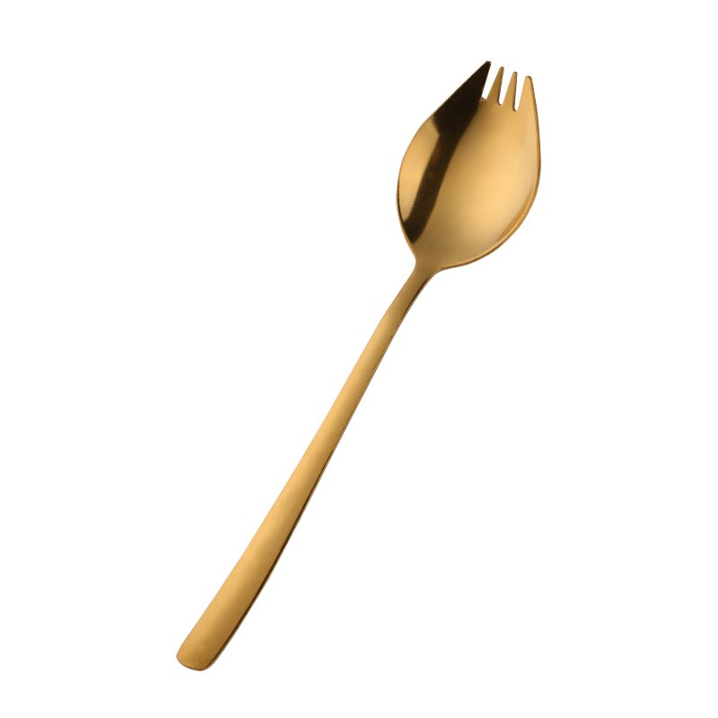 8PCS Stainless Steel Dinner Spork Camping Tableware 2 In 1 Colorful Rainbow Dessert Salad Fork Unique Spoons Bento Accessories: 8pcs gold