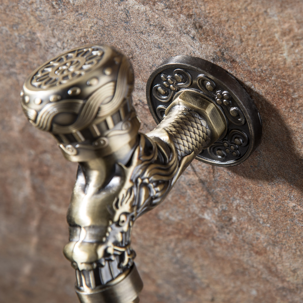 Robinet en cuivre Antique sculpté Dragon | Robinet de jardin, Bibcock de Machine à laver, robinet d'extérieur, robinet de lavabo simple froid