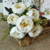 6 Heads Grote Zijde Peonie Bloemen Boeket Kunstbloemen Pioen Bruidsboeket Bruiloft Decor Voor Home Garden Hotel Faux Flores: Milk-white