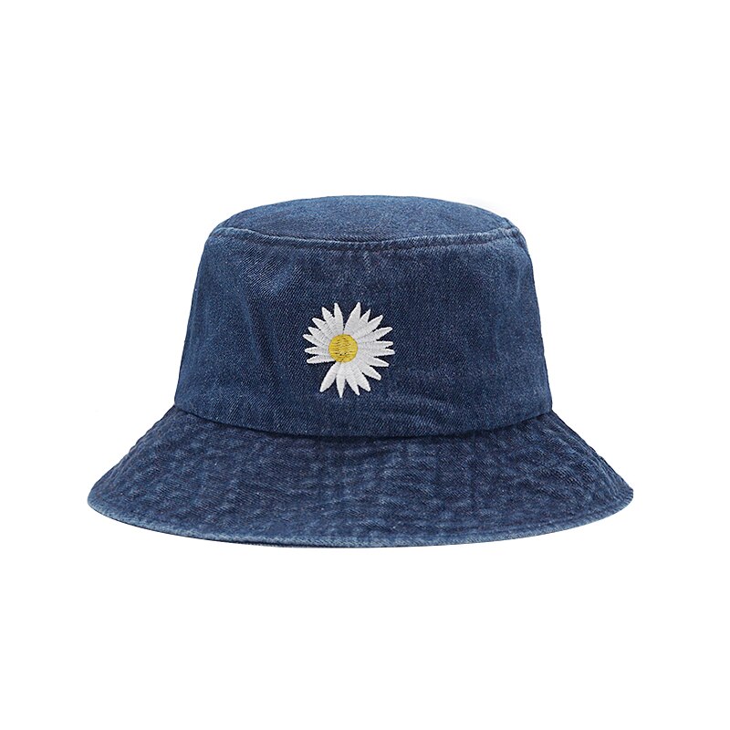 Ins koreansk daisy broderi spand hat kvinder mænd panama sommer solhat blomst bob vasket denim fisker hat