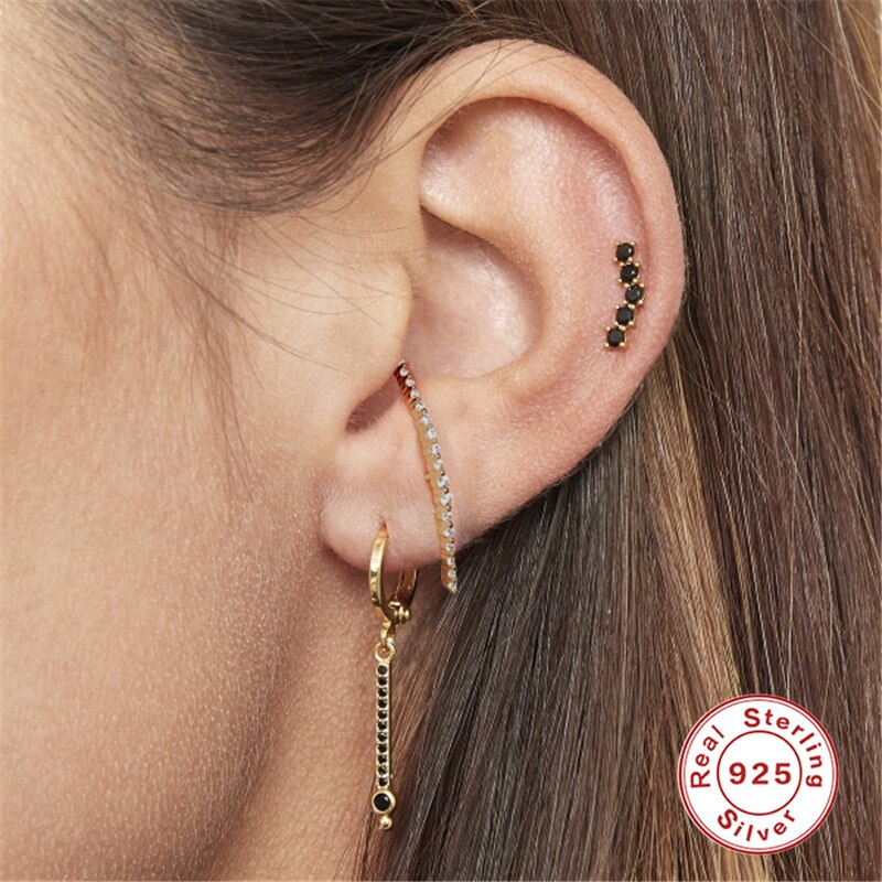 ROXI Ins Zircon Crystals Geometry Stud Earrings for Women Wedding Earrings Unusual 925 Sterling Silver Pendientes Earrings