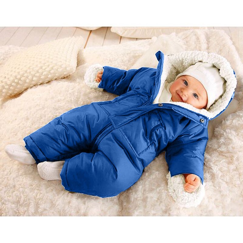 Neue 0-24M Winter Solide Taschen Neue Geboren Baby Kleidung Kleinkind Kleine Mädchen Outfits Strampler Baby Mädchen Kleidung junge Babygirl Onesie: Blau / 24M