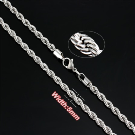 Stainless Steel Rope Chain Necklace Twisted 2/3/4/5/6/7 Width for Men and Women Gold Silver Jewelry: Silver5mm / 50cm