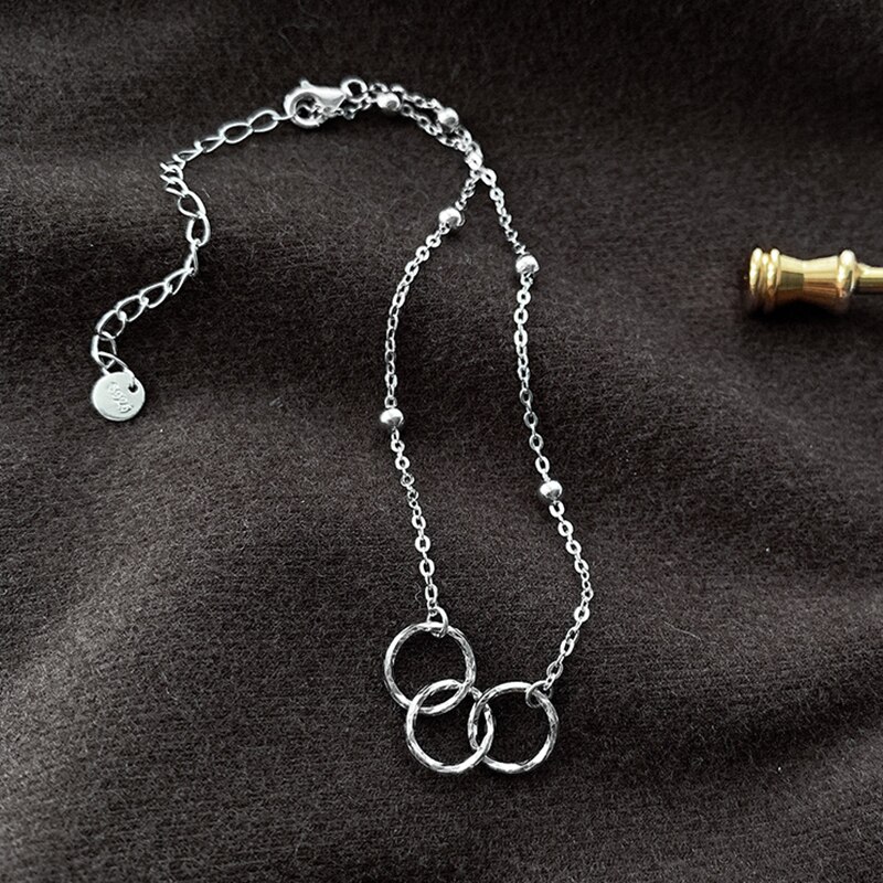 Tobillera de pie de cadena de eslabones de tres círculos para mujer y niña, abalorio de plata 925 Simple, joyería de boda SM012