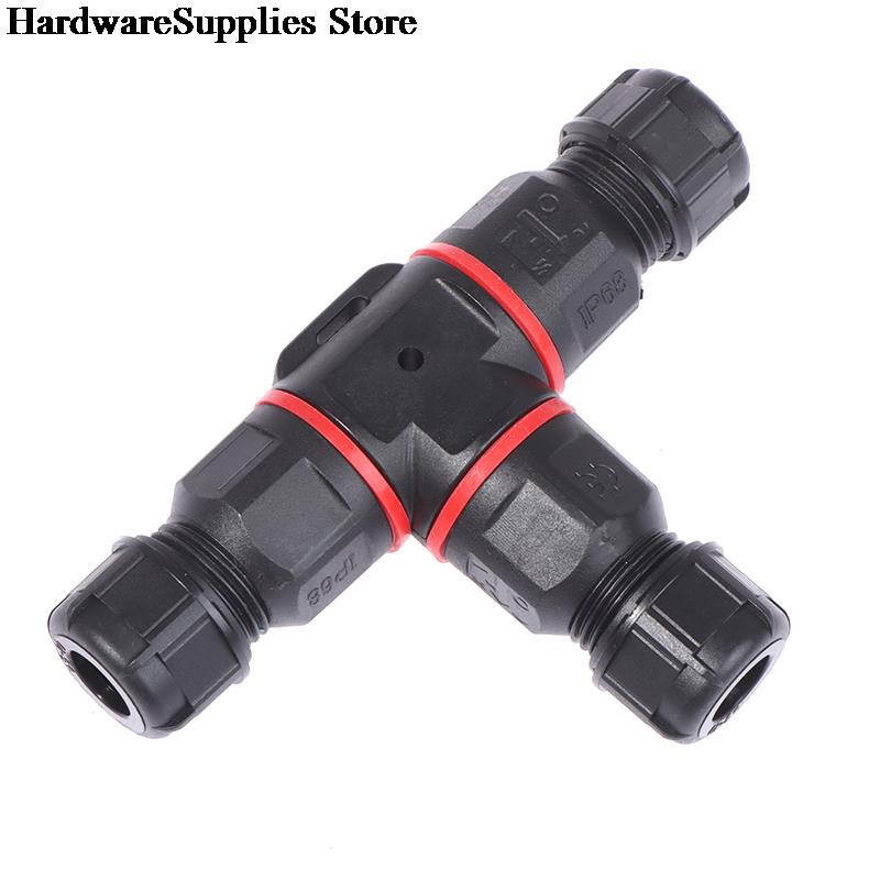 1pcs IP68 Waterproof connector T Shape 3 Pin 250V 24A Cable Wire Gland Sleeve Connect Outdoor 3-core Wire Waterproof Connector