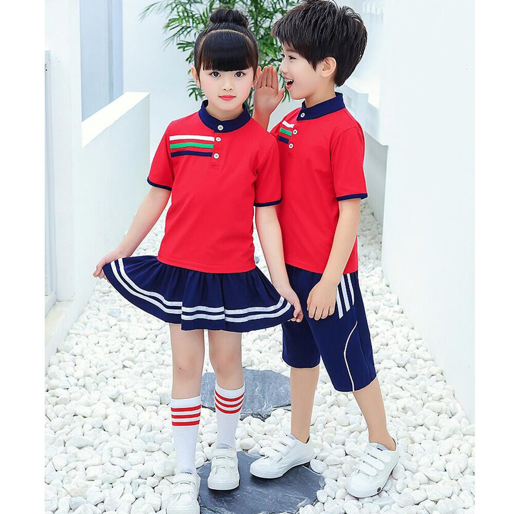 Red Plus Size Adults Children's Primary School Uniform Teen Students Chorus Costumes Kids Summer British School Uniforms Outfits