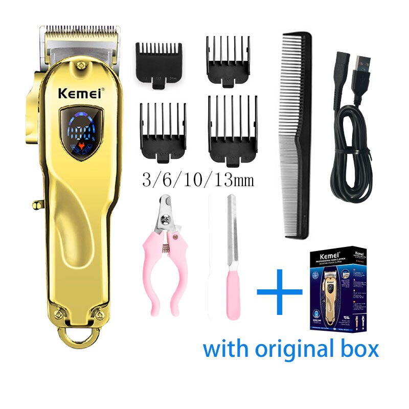 Kemei Dog Hair Trimmer Rechargable Cordless Hair Cutter LCD Display for Pet/Dog Cat Hair Clipper