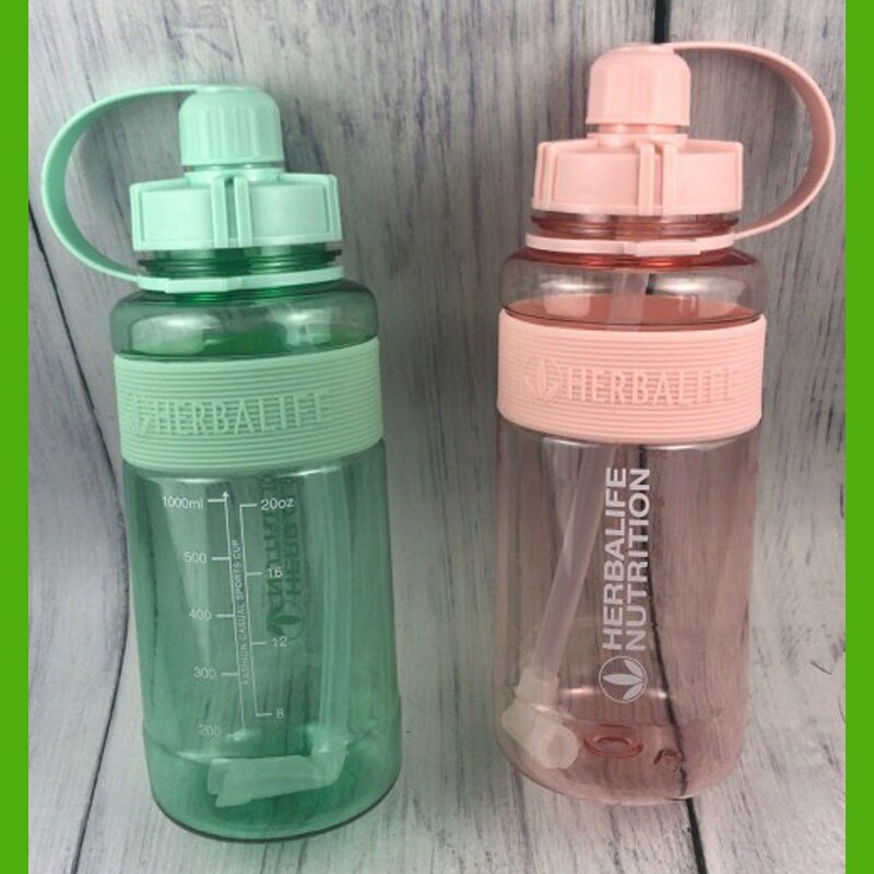 1000ml Herbalife Nutrition Food grade Plastic sports drink straw water bottle with lid scale mark