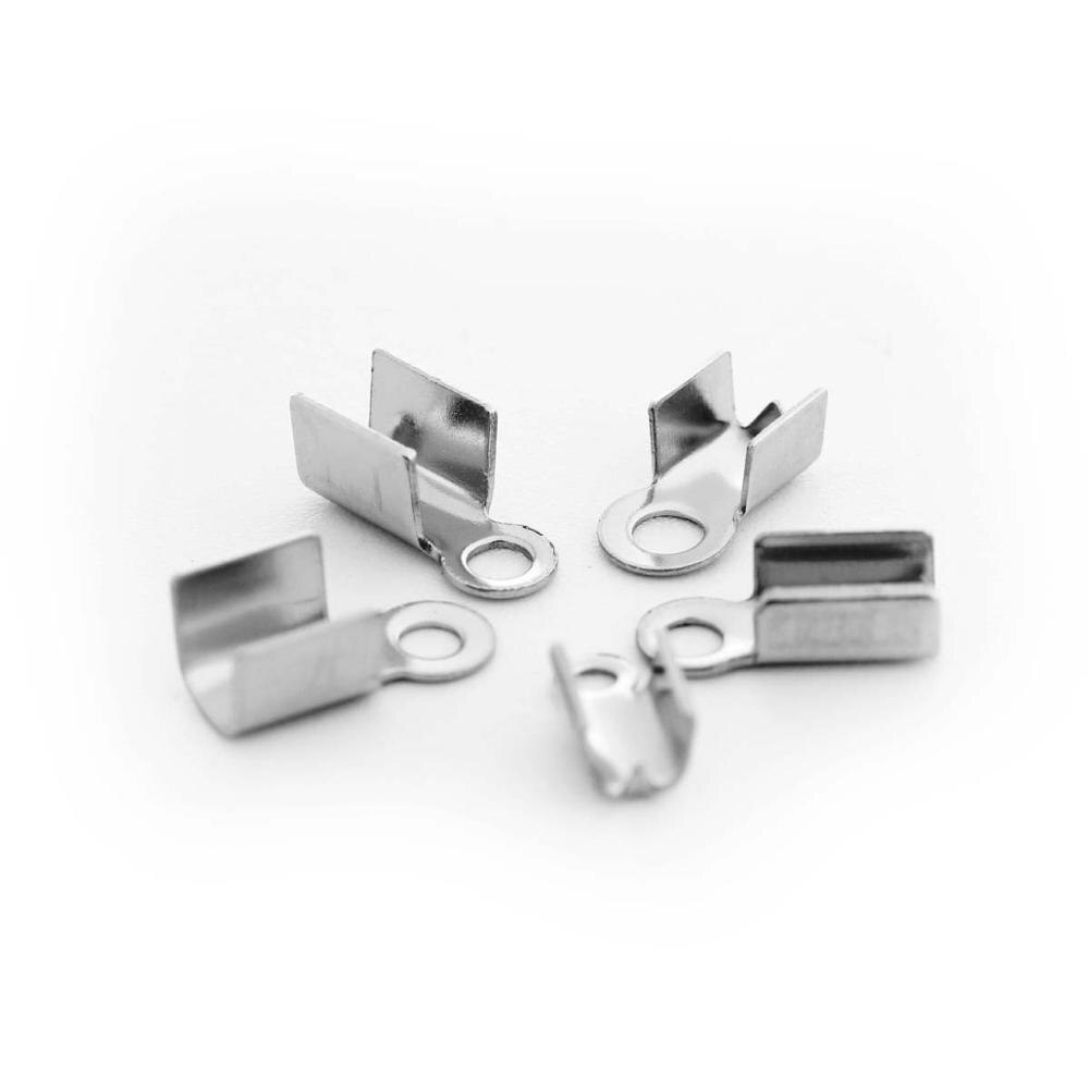 100 stuks roestvrijstalen vouwkoorduiteinden met leren sluiting, uiteinde en sieradenconnector, sieradenbenodigdheden