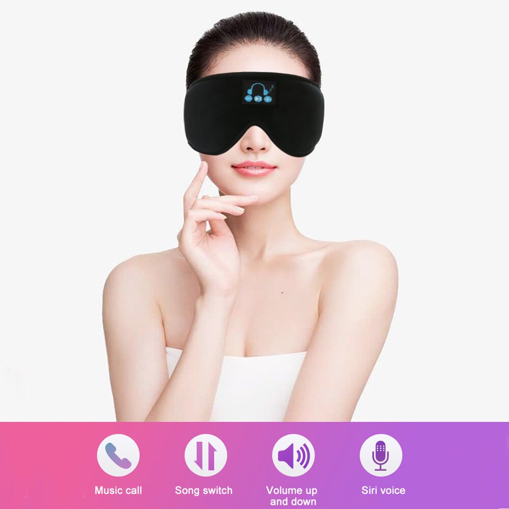 wireless Bluetooth 5.0 Eye Mask 3D Stereo Surround Sound Music call Headset Blackout Sleep Goggles Do not Press Ears