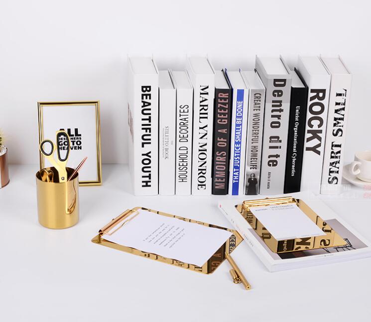 A4 Stainless Steel Clipboard Premium Golden Metal Hanging Clipboard as File Folder Writing Pads