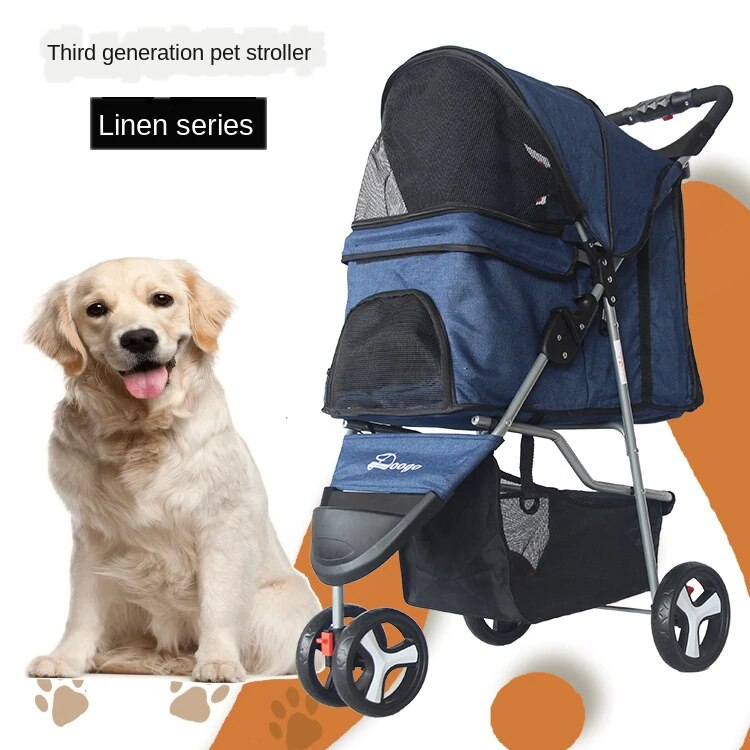 Poussette pour animaux de compagnie poussette pour chien à trois roues nouvelle poussette pour animaux de compagnie pliable petit chien chiot poussette: Flax Blue 803