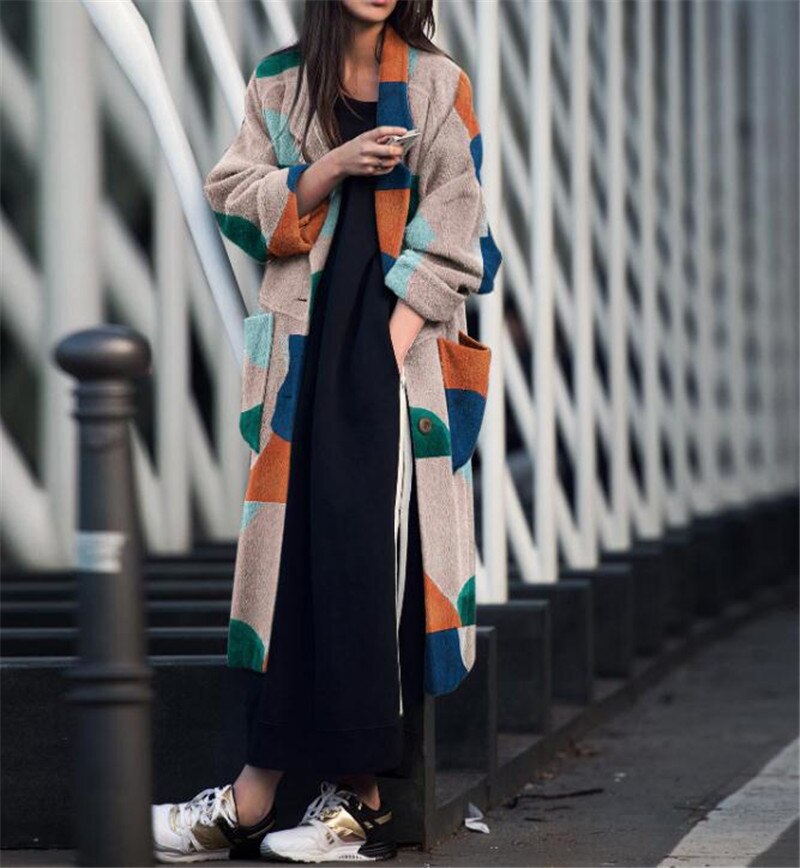 Patchwork Druck Schwangere Frau Langarm Jacke Mantel Frauen Herbst Winter warm Dicken Langen zur Seite fahren Mantel Weibliche Mantel