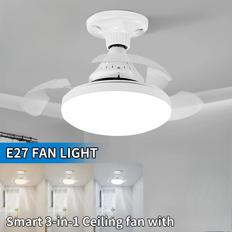 Moderne 2-in-1 onzichtbare plafondventilator met afstandsbediening Dimmen E27 AC85-265V Plafondventilator LED-licht voor slaapkamer- en studeerverlichting
