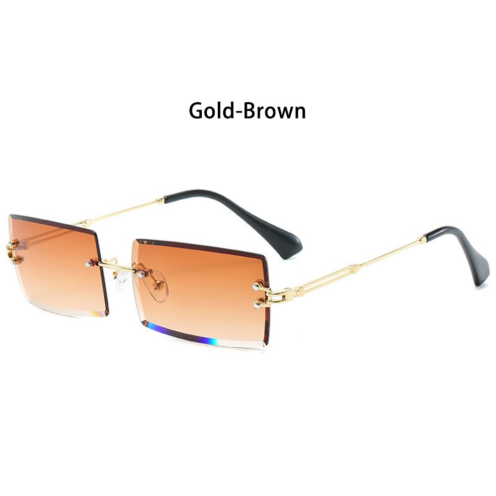 Rektangulære solbriller trendende kantløse firkantede solbriller til kvinder og mænd  uv400 nuancer sommerbriller: Guldbrun