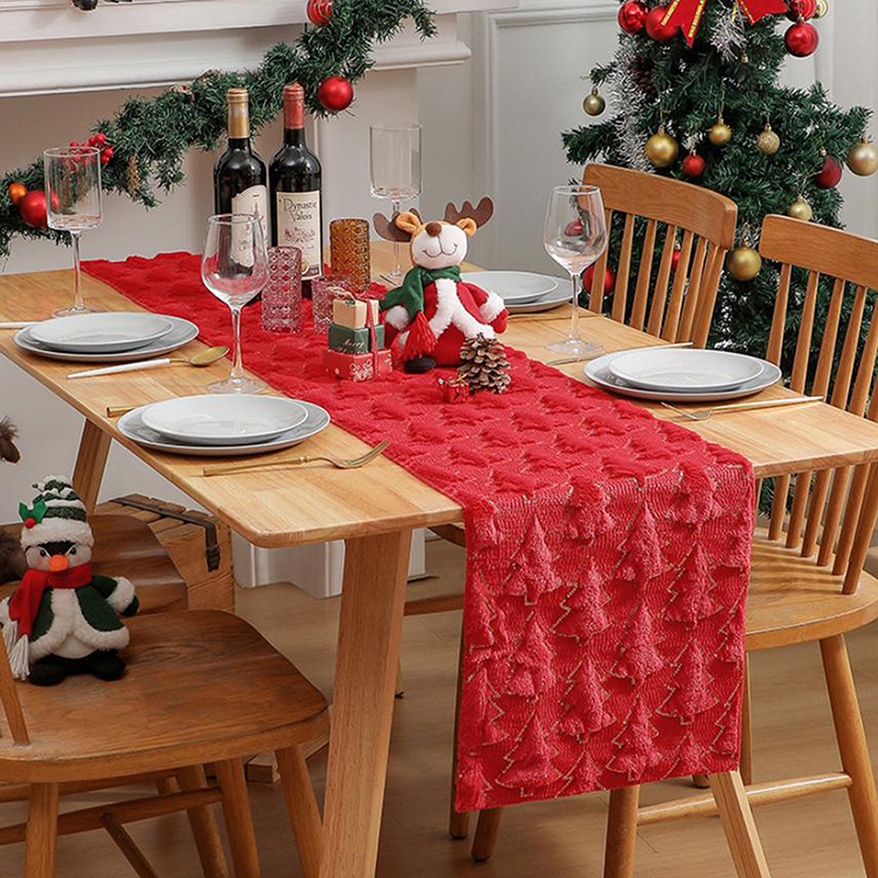 ​ kerstbomen zachte pluche tafelloper voor binnen buiten thuis party decor keuken eettafel.