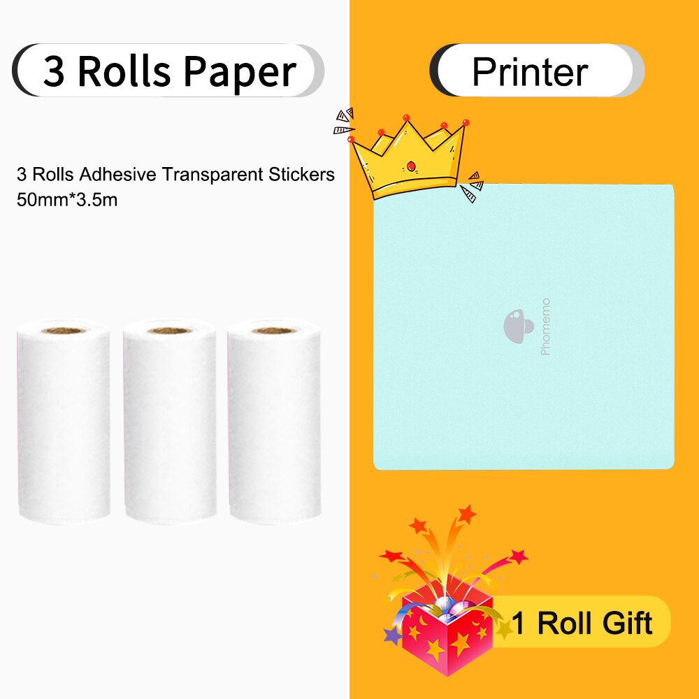 Phomemo M02 Thermal Printer Impresora Portátil Print Pocket Mini Label Sticker Maker Wireless Mobile Phone Printer: 1P-Transparent