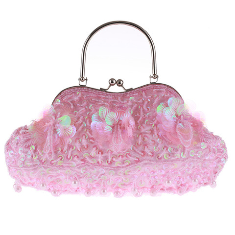 Women Clutch Bags Beads Evening Bags Exquisite Ladies Beaded Embroidered Wedding Party Bridal Handbag Mini Sequin Bags: Pink