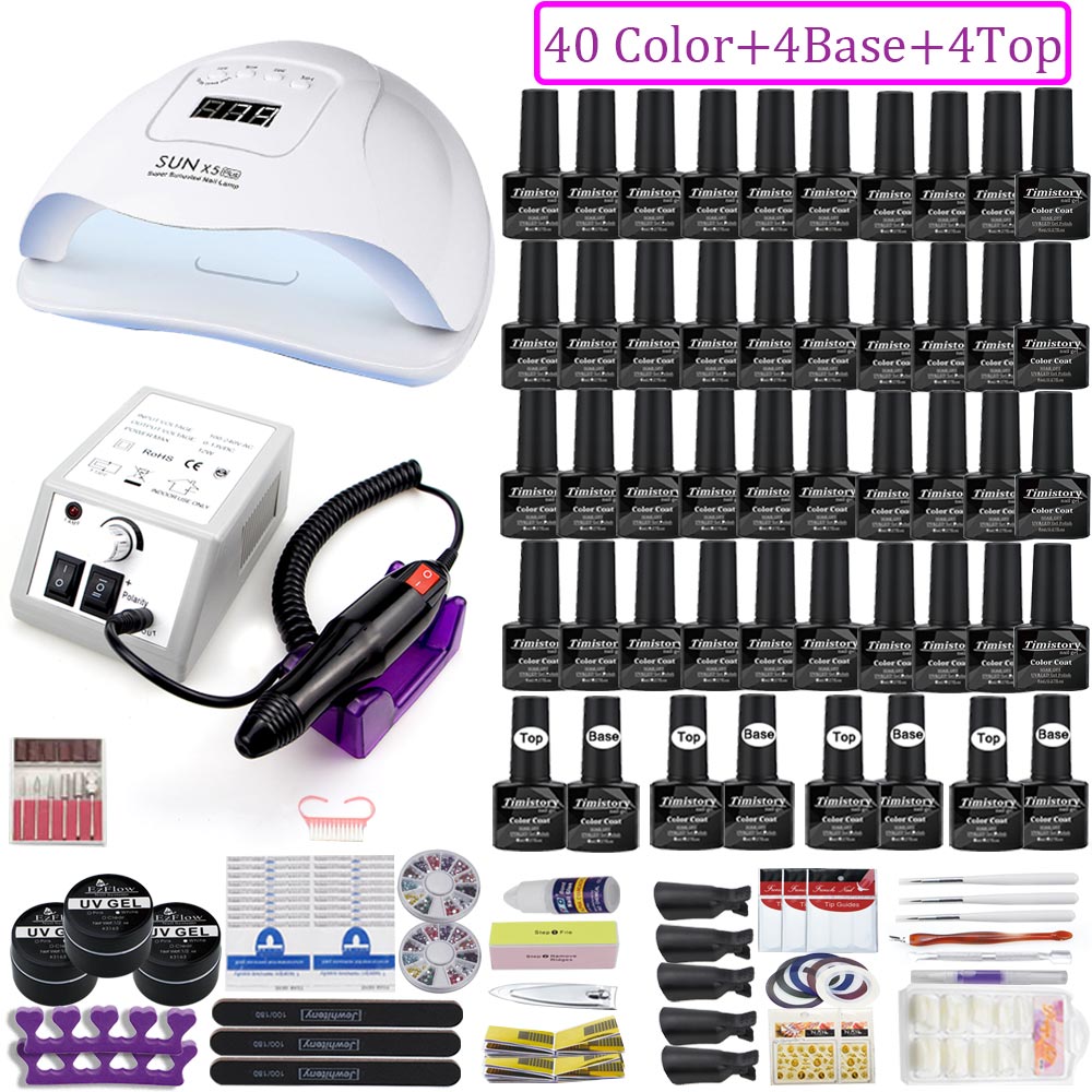 UV LED Lamp Nail Set Acrylic Kit 40&20 Colors Nail Gel Polish Manicure Set With 35000/20000 RPM Nail Drill Machine Nail Art Tool