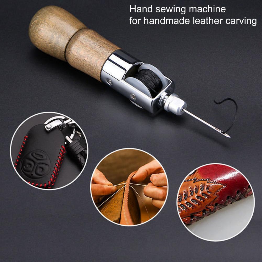 Leather Hand Stitcher Handheld Comfortable to Grip Wood Handle Stitching Awl Set for Thick Fabric Leather Sewing Aw