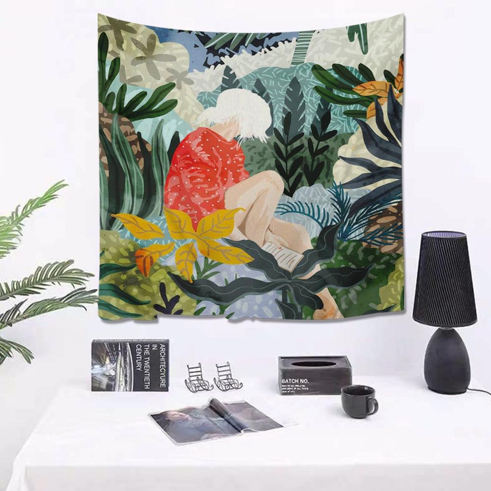 Naturlig skog flickor bakgrund tyg vägghängande gobeläng matta yogamatta mandala hippie dekoration strand matta heminredning: 150 x 150cm / B