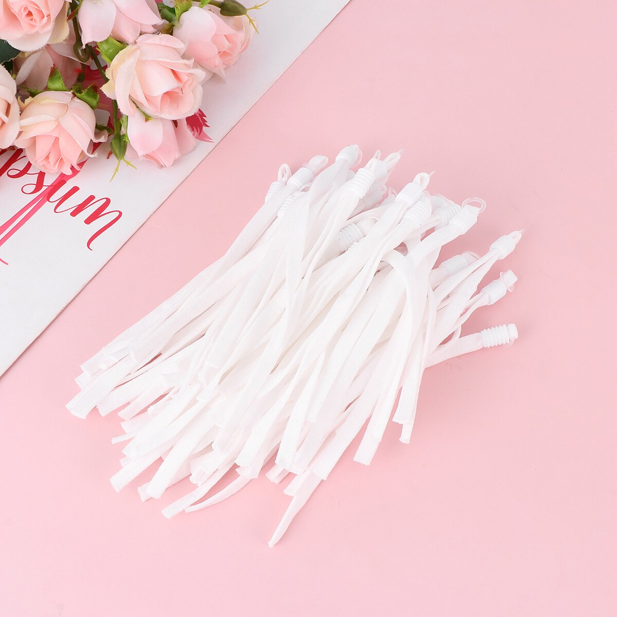 50pcs Mask Elastic Bands with Adjustable Buckle Stretchy Ear Loop Cord Mask Accessories (White Threaded Buckle)