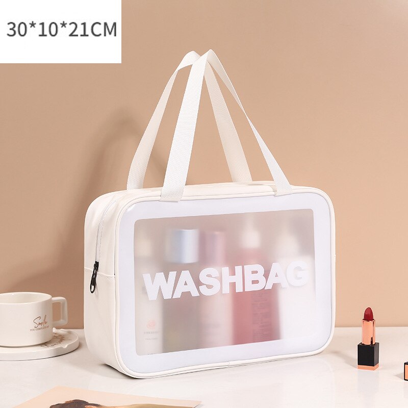 FUDEAM Transparent PVC kobiety kosmetyczka wodoodporne torby podróżne kosmetyczki organizuj PU makijaż torba torebka damska do prania: Large White C