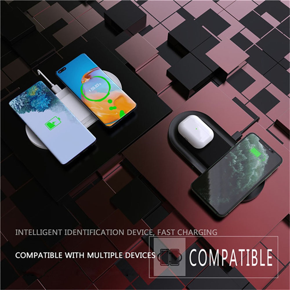 20w 2 in 1 dubbele draadloze oplader voor airpods pro, iphone 8 x xr  xs 11 samsung  s20 s10 dubbele 10w qi inductie snellaadpad