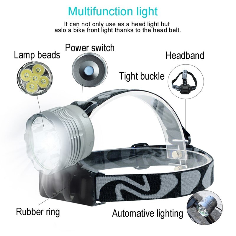 5*t6 led cykellygte lanterne 7000lm cykel forlygter mtb forlygte cykellygte  + 8.4v oplader  + 18650 batteripakke