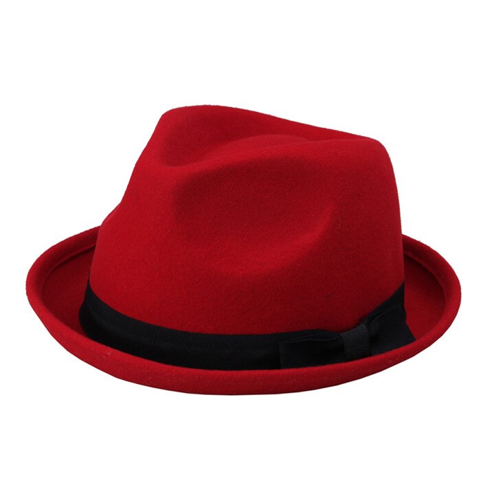 Women VTG Black Fedora hat Style Felt Trilby Hat BNWT Gangster Laday Panama Sun Hat With Band 10: Red