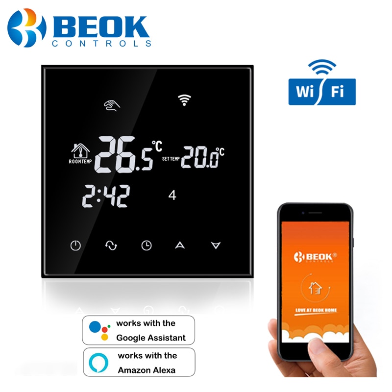 Beok Wifi Thermostat for Electrical/Water Floor Heating Temperature Controller Smart Thermostat Alexa Google Home Programmable