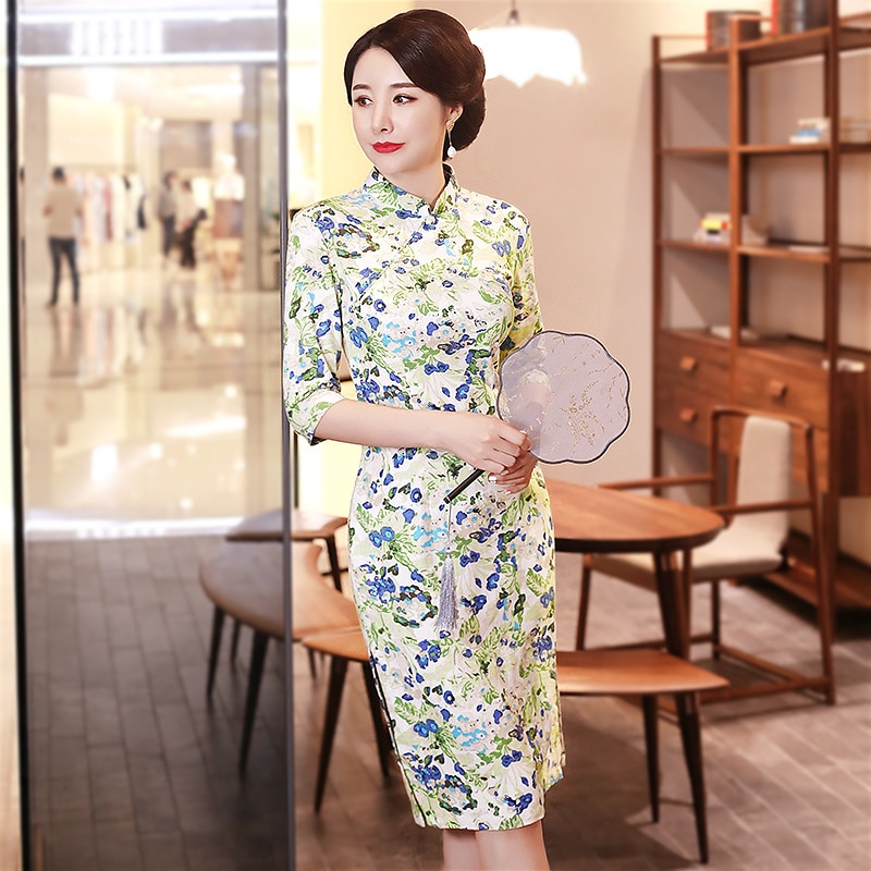 Sheng coco plus size langærmet cheongsam kjole traditionelle kinesiske kjoler liene bomuld vintage qipao tøj