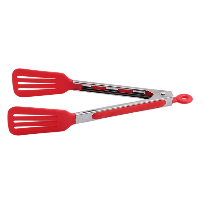 3 couleurs BBQ outils 9 pouces BBQ pinces Silicone caoutchouc poignée cuisine viande pince Barbecue pince acier inoxydable alimentaire pinces: Red