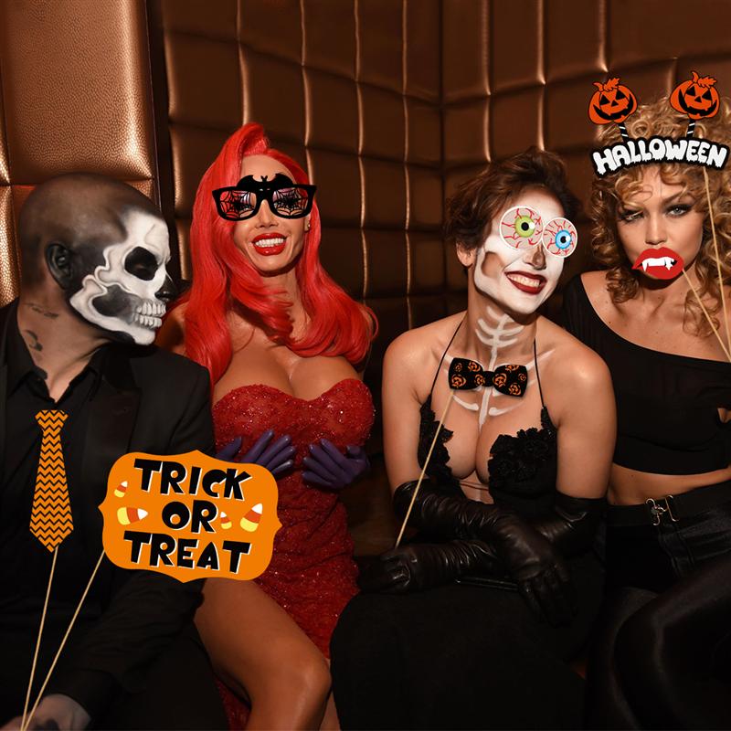 Tinksky 47pcs Halloween Party Photo Booth Props Happy Halloween Pose Sign Kit for Party Decoration