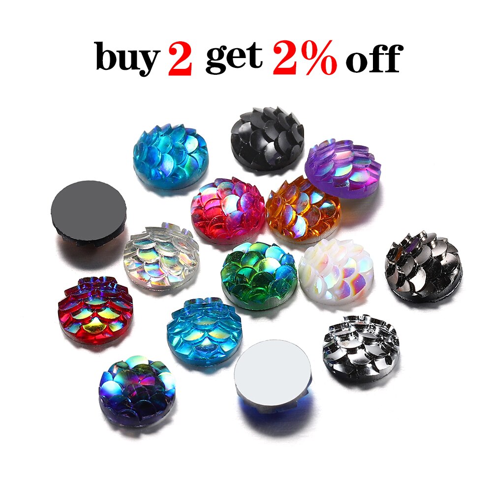 50Pcs 8mm Fish Scale Cabochons Flat Back Mermaid Resin Cabochon For Diy Jewelry Making Finding Supplies Accessories Bracelets