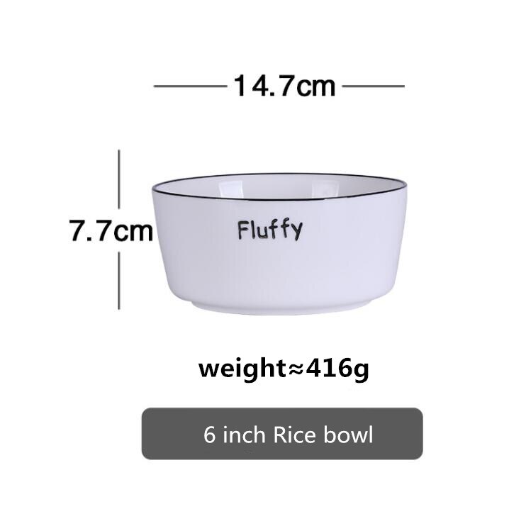 With Letters White Dinner Plate Ceramic Kitchen Plate Tableware Set Food Dishes Rice Salad Noodles Bowl Soup Kitchen Cook Tool: 14.7cm Rice bowl