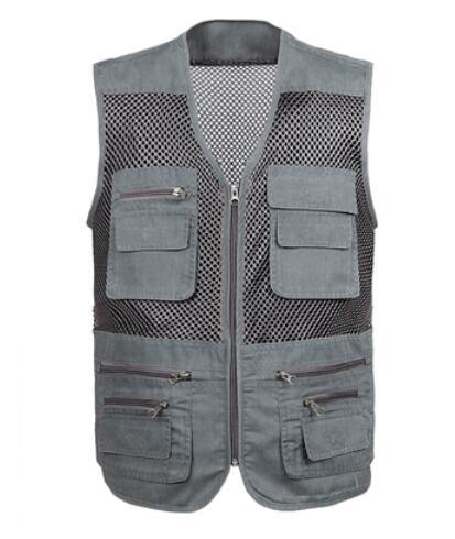 Top Mens Sleeveless Jacket Fisherman Waistcoat Male Summer Mesh Vest Coat Tank Top Plus Size 4XL: Dark Gray / 4XL