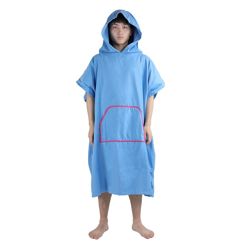 Ærmeløs omklædningsbadekåbe med lomme, hurtigtørrende surf poncho håndklæde med hætte, en størrelse passer til alle: Blå