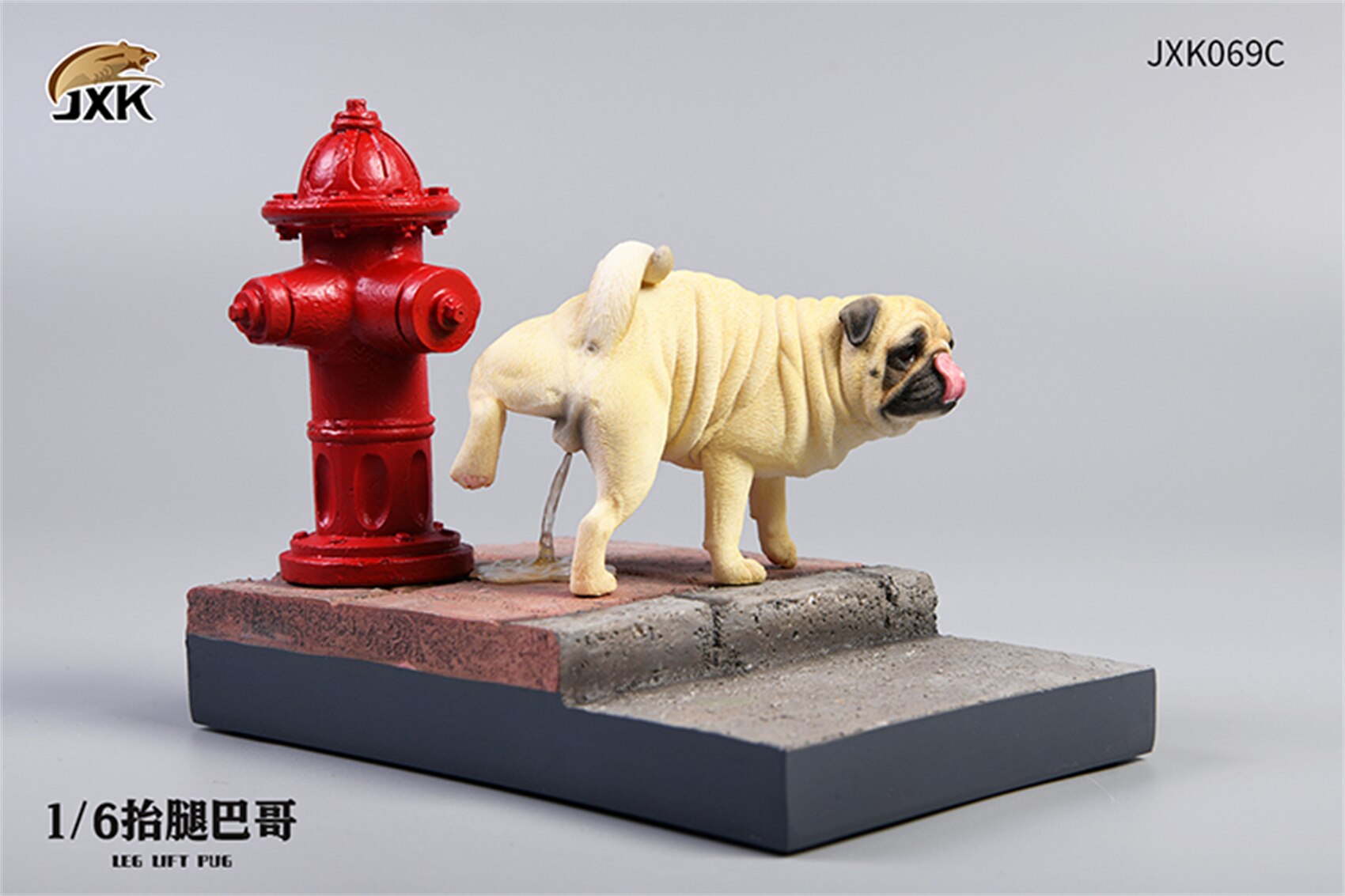 JXK 1/6 Funny Pug Figure Dog with Base Pet Healing Figure Cute Canidae Animal Collector Toy Resin Desktop Decoration