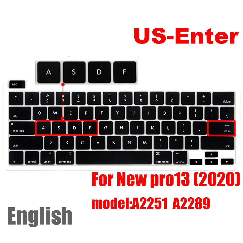 Dla macbook pro13 2020 pokrywa klawiatury Laptop folia ochronna 13 cali A2289 A2251 pokrywa klawiatury silikonowej rosyjski francuski hiszpański