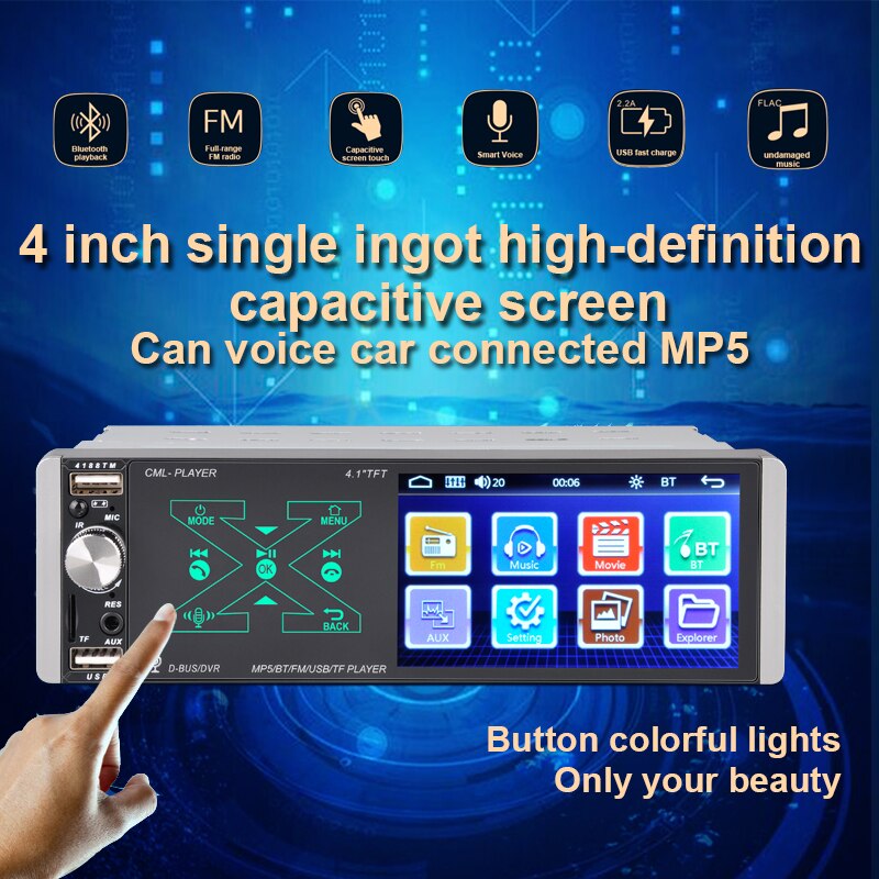 Smart AI Voice Capacitive Screen Player Bluetooth Dual Channel Artificial Intelligence Single Lngot MP5 4.1 Inches USB DVR