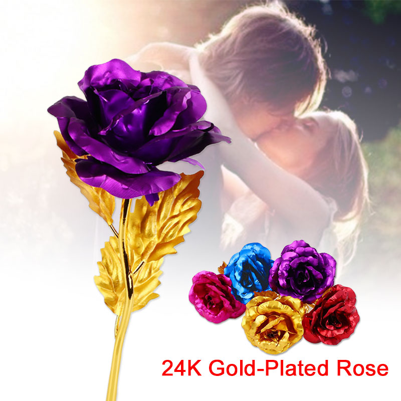 24K Foil Plated Rose Coloful Artificial Flower Gold Rose Wedding Decoration Flower For Mother's Day Lover's Rose