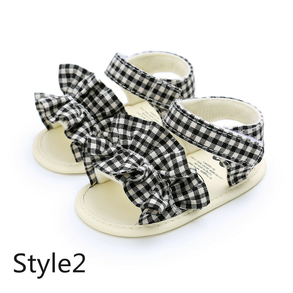 Prinses Sandalen 0-18M Baby Baby Kid Meisje Soft Sole Crib Peuter Zomer Schoenen Strik Plaid Gestreepte Bloemen party Beach: Black / 0-6 months