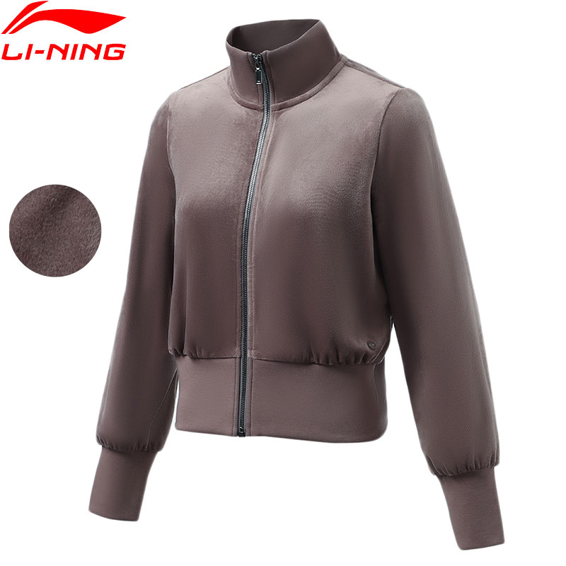 Li-Ning Women Fitness FZ Knits Top Loose Velour 94%Polyester 6%Spandex Rib Warm Fleece LiNing Winter Zip Jacket Coat AWDR920