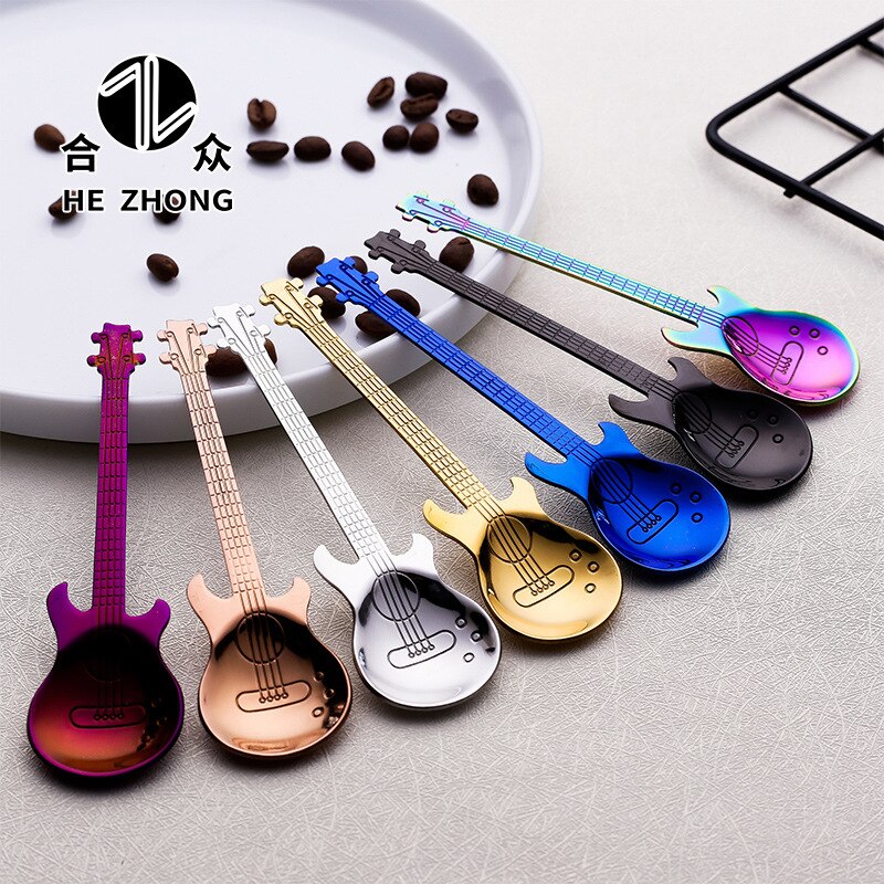 1pcs Stainless Steel Guitar Shaped Coffee Spoon Teaspoon Musical Coffee Spoons Teaspoons Mixing Spoons Kitchen Dining Bar Tools