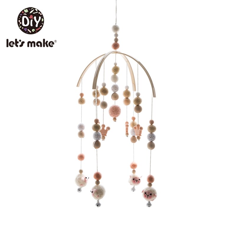 Let's Maken Houten Baby Bed Speelgoed Wieg Mobiele Baby Kamer Kinderwagen Muziek Baby Vilt Wol Bal Rammelaars Houten Bijtring speelgoed: Peachy Crown