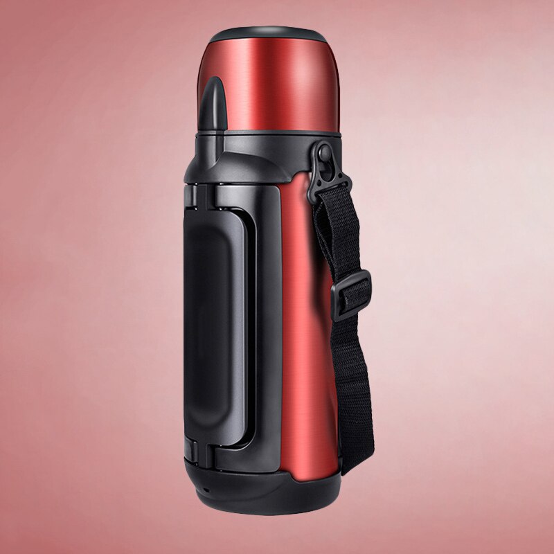 Termo de acero inoxidable de gran capacidad 1.5L / 2L para viajes al aire libre, taza de agua con personalidad, taza de vacío de aislamiento portátil: 1.5L / Rojo