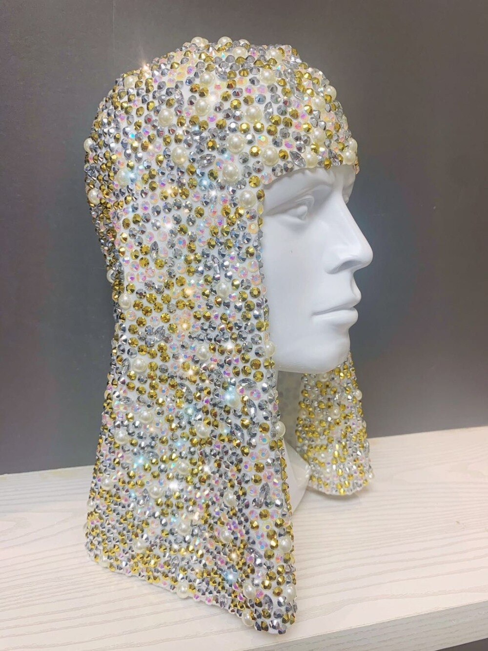 Veelkleurige strass steentjes parels hoofddeksels performance kostuum vrouwen zanger podium show danskleding kristallen kralen hoofdtooi