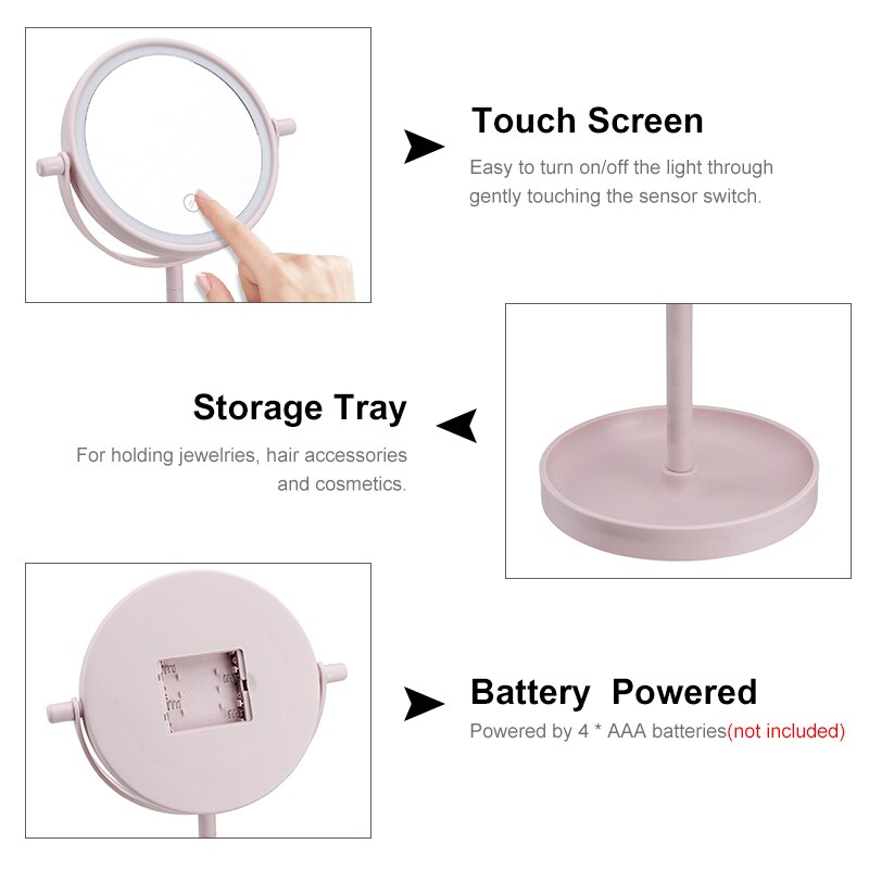 Portable 360 ° Rotatif Miroirs De Maquillage Vanité Lampe de Table D'écran Tactile de Miroir De Maquillage Beauté Remplir Lumière Visage Miroirs Avec LUMIÈRE LED