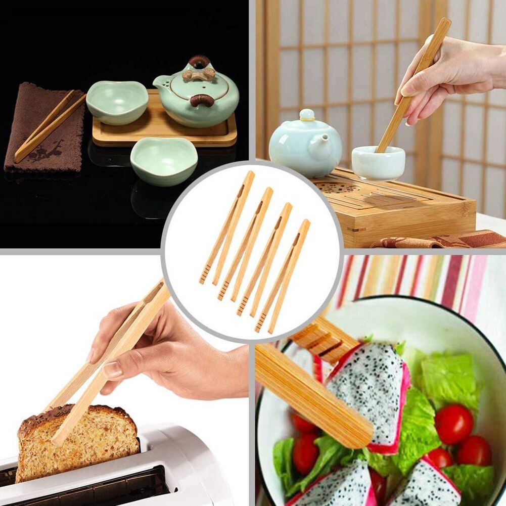4Pcs Bamboo Food Clip Toaster Salad Cake Tea Tweezer Clamp Tongs Cooking Tool Teaware Sugar Ice Tea Tongs